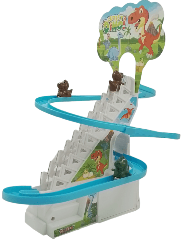 Ragvee Toys Funny Automatic Stair-Climbing Dinosaur lings Cartoon Race Track Set Little Lovely Dinosaur Slide Toy Escalator Toy with Lights and Music 3 Dinosaur Included (Dinosaur Track Racer) - Image 2