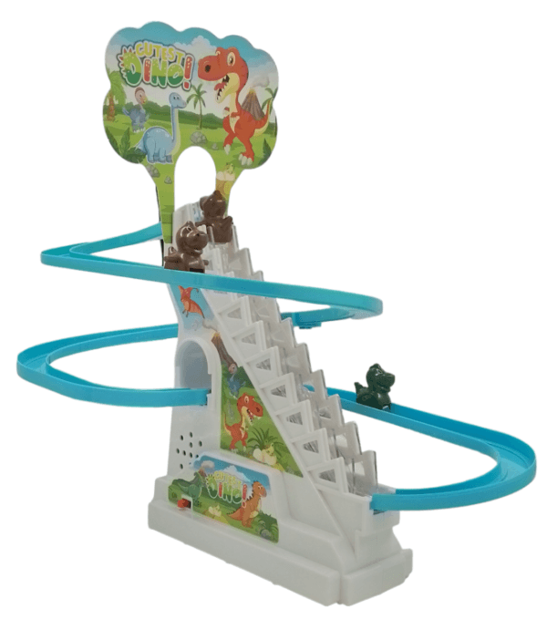 Ragvee Toys Funny Automatic Stair-Climbing Dinosaur lings Cartoon Race Track Set Little Lovely Dinosaur Slide Toy Escalator Toy with Lights and Music 3 Dinosaur Included (Dinosaur Track Racer) - Image 3