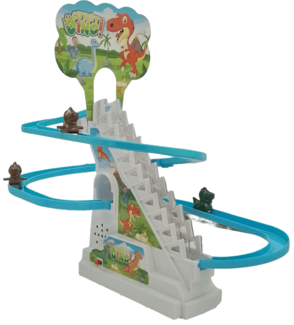 Ragvee Toys Funny Automatic Stair-Climbing Dinosaur lings Cartoon Race Track Set Little Lovely Dinosaur Slide Toy Escalator Toy with Lights and Music 3 Dinosaur Included (Dinosaur Track Racer) - Image 4