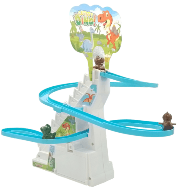 Ragvee Toys Funny Automatic Stair-Climbing Dinosaur lings Cartoon Race Track Set Little Lovely Dinosaur Slide Toy Escalator Toy with Lights and Music 3 Dinosaur Included (Dinosaur Track Racer) - Image 5