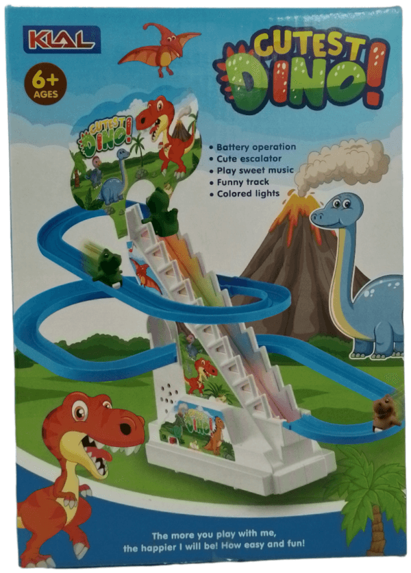 Ragvee Toys Funny Automatic Stair-Climbing Dinosaur lings Cartoon Race Track Set Little Lovely Dinosaur Slide Toy Escalator Toy with Lights and Music 3 Dinosaur Included (Dinosaur Track Racer) - Image 6