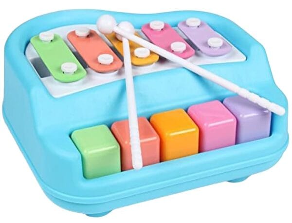 Ragvee 2 in 1 Big Piano Xylophone Musical Toy for Kids (Age 3+) with 5 Keys, 2 Sticks, Keyboard Xylophone Piano Preschool Musical Learning Instruments Gift Toy for Baby, Kids, Girls, Boys