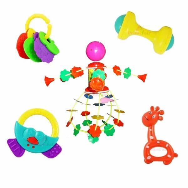 RAGVEE Battery Operated Musical Merry Go Sound Toy Jhoomer with Plastics 4 Pcs rattle Rattle
