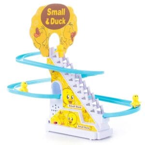 RAGVEE Slide Toy Set, Funny Automatic Stair-Climbing Cartoon Race Track Set Little Lovely Duck Slide Toy Escalator Toy with Lights and Music