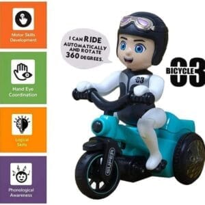 Ragvee 03 Bicycle Stunt Toy for Kids Tricycle Having Bump and Go (with 360 Degree Rotating Stunt (Sky Blue with Grey Rider)