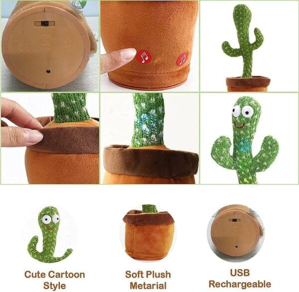 RAGVEE Dancing Cactus Talking Plush Toy with Singing And Recording Function - Repeat What You Say - Pack of 1, Rechargeable Cable Included - Image 8