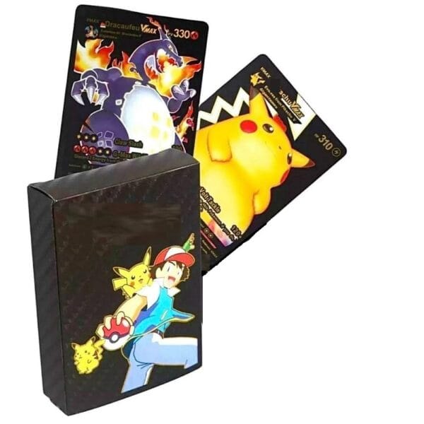 RAGVEE Playing Cards 55 PCS Black Foil Card Assorted Cards TCG Deck Box-V Series Cards Vmax GX Rare Black Colour Cards and Common-Rare Mystery Card (Black)
