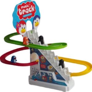 Ragvee Set Funny Automatic Stair-Climbing Penguin Cartoon Race Track Set Little Lovely Penguin Slide Escalator Toy
