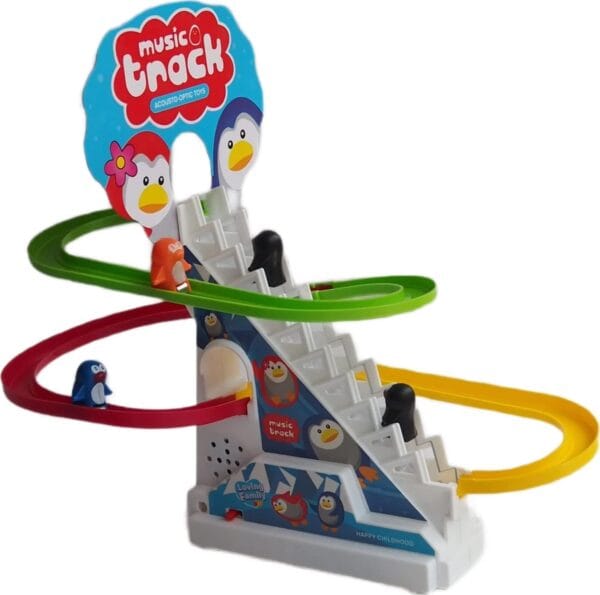 Ragvee Set Funny Automatic Stair-Climbing Penguin Cartoon Race Track Set Little Lovely Penguin Slide Escalator Toy