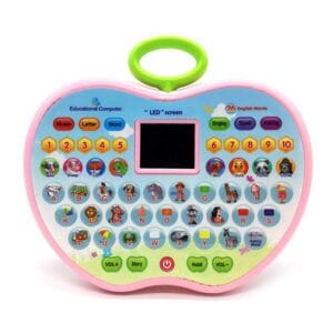 Ragvee Educational Computer Mini Laptop Toy for Kids - Apple Shaped - LED Display and Fun Music - Learning Alphabets, Numbers, Words, Animals and Story