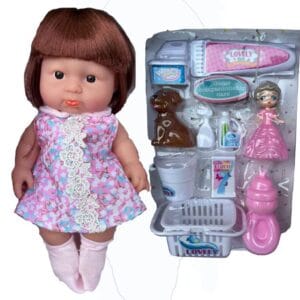 RAGVEE Plastic Set for Kids with Dress, Doll for Baby Girls, Doll Set for Girls (25 cm)