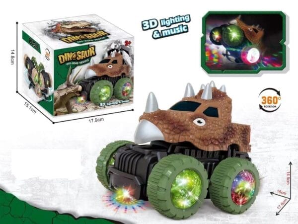 Ragvee Battery Operated Off Road Dinosaur Car Vehicle Toy with 3D Light, Music, and 360° Rotation for Kids | Boys | Girls (Colour-as per Availability) - Image 3
