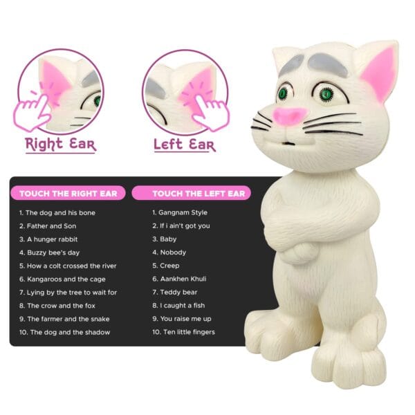 Ragvee NHR Intelligent Talking Tom Cat, Speaking Robot Cat Repeats What You Say, Touch Recording Rhymes and Songs, Musical Cat Toy for Kids (3+ Years, White) - Image 2