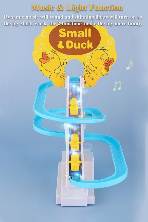 RAGVEE Slide Toy Set, Funny Automatic Stair-Climbing Cartoon Race Track Set Little Lovely Duck Slide Toy Escalator Toy with Lights and Music - Image 5