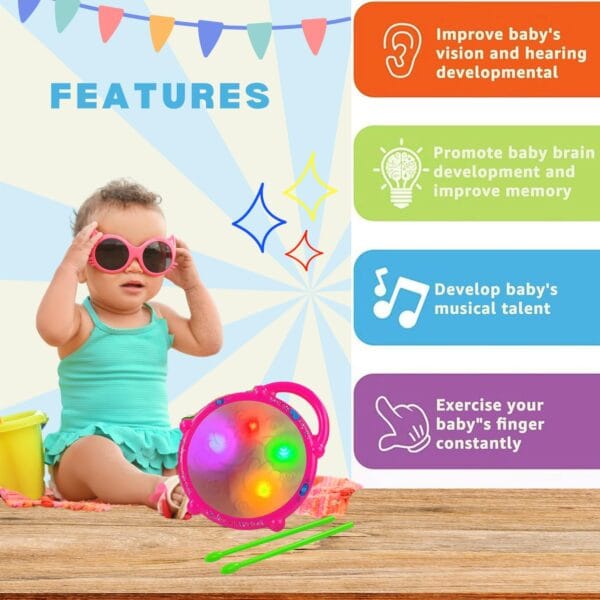 RAGVEE Musical Flash Drum Toys for Kids 3D Flash Drums Toys for Kids with Lights And Musical, Good Quality Plastic - Image 8