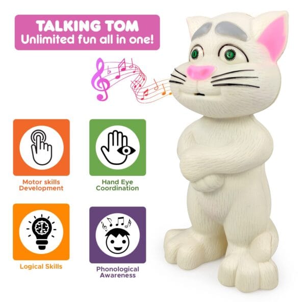 Ragvee NHR Intelligent Talking Tom Cat, Speaking Robot Cat Repeats What You Say, Touch Recording Rhymes and Songs, Musical Cat Toy for Kids (3+ Years, White) - Image 7