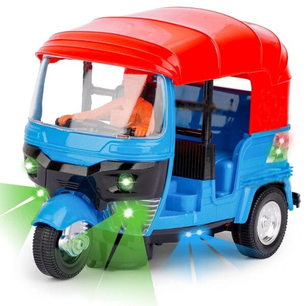 Ragvee Auto Rickshaw with Lights And Music Sound Bump And Go Pull Back Vehicle Toy for Kids