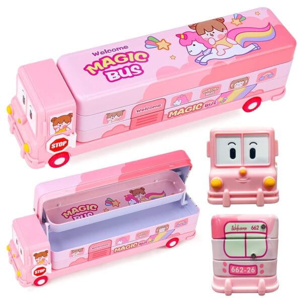 RAGVEE Stylish School Bus Geometry Box for Boys, Car Pencil Box Set Bus Toys for Kids 3+ Years can Also be Used as Kids Geometry Box