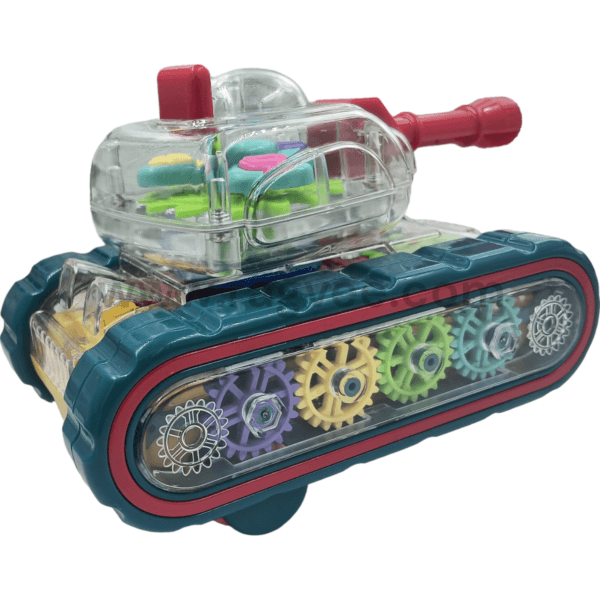 Ragvee Gear Toys Kids Transparent Army Gear Tank Musical Sound Toy with Led Lights 360 Degree Rotation Bump and Go Toys for Boys Girls (Gear Army Tank) - Image 3