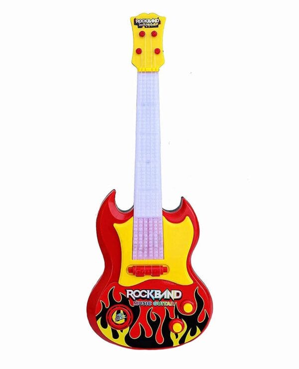 Ragvee 4 String Stylish Musical Toy 15" Rock Band Music Guitar for Children, Kids Handheld Best Toy Gift with Light for Girls & Boys, Color as per Stock
