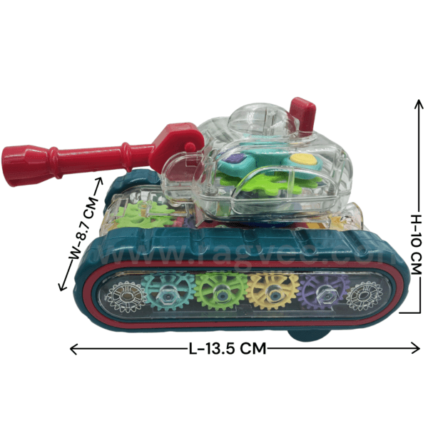 Ragvee Gear Toys Kids Transparent Army Gear Tank Musical Sound Toy with Led Lights 360 Degree Rotation Bump and Go Toys for Boys Girls (Gear Army Tank) - Image 6