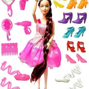 Kids' Angel Doll comes in a pack with 8 pairs of shoes and a chic long hair set.  (Multicolour)